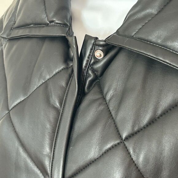 Mango MNG Quilted Coat Size M Black Puffer Mid Length Jacket Snaps - Picture 3 of 8